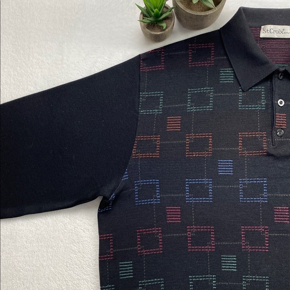 St. Croix Knits Vintage Wool Blend Geometric Pattern Long Sleeve Sweater Polo - Picture 8 of 16